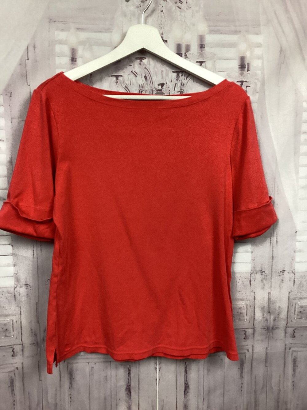 Lauren Ralph Lauren Red Short Sleeve Top Boatneck XL